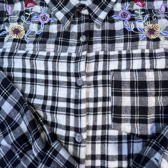 Blair Womens 2XL Plaid Flannel Shirt Floral Embroidered Western Boho Fall Top - Picture 6 of 12